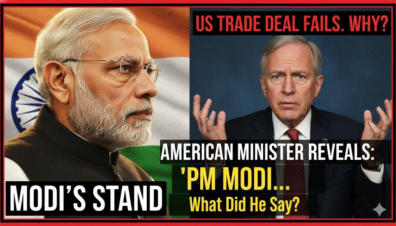 अमेरिकी कॉमर्स सेक्रेटरी हॉवर्ड लुटनिक और PM नरेंद्र मोदी की इमेज के साथ इंडिया-यूएस फ्लैग्स।