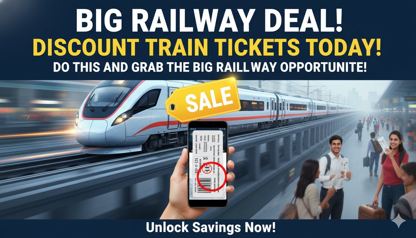 भारतीय रेलवे का RailOne ऐप स्क्रीनशॉट जिसमें टिकट बुकिंग पर 3% डिस्काउंट दिख रहा है