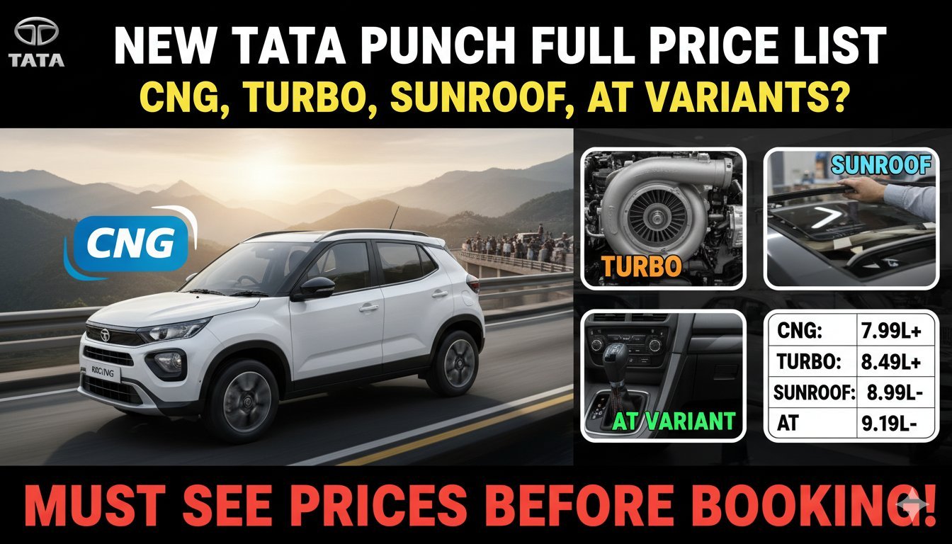 नई टाटा पंच 2026 फेसलिफ्ट का फ्रंट व्यू, सफेद रंग में।