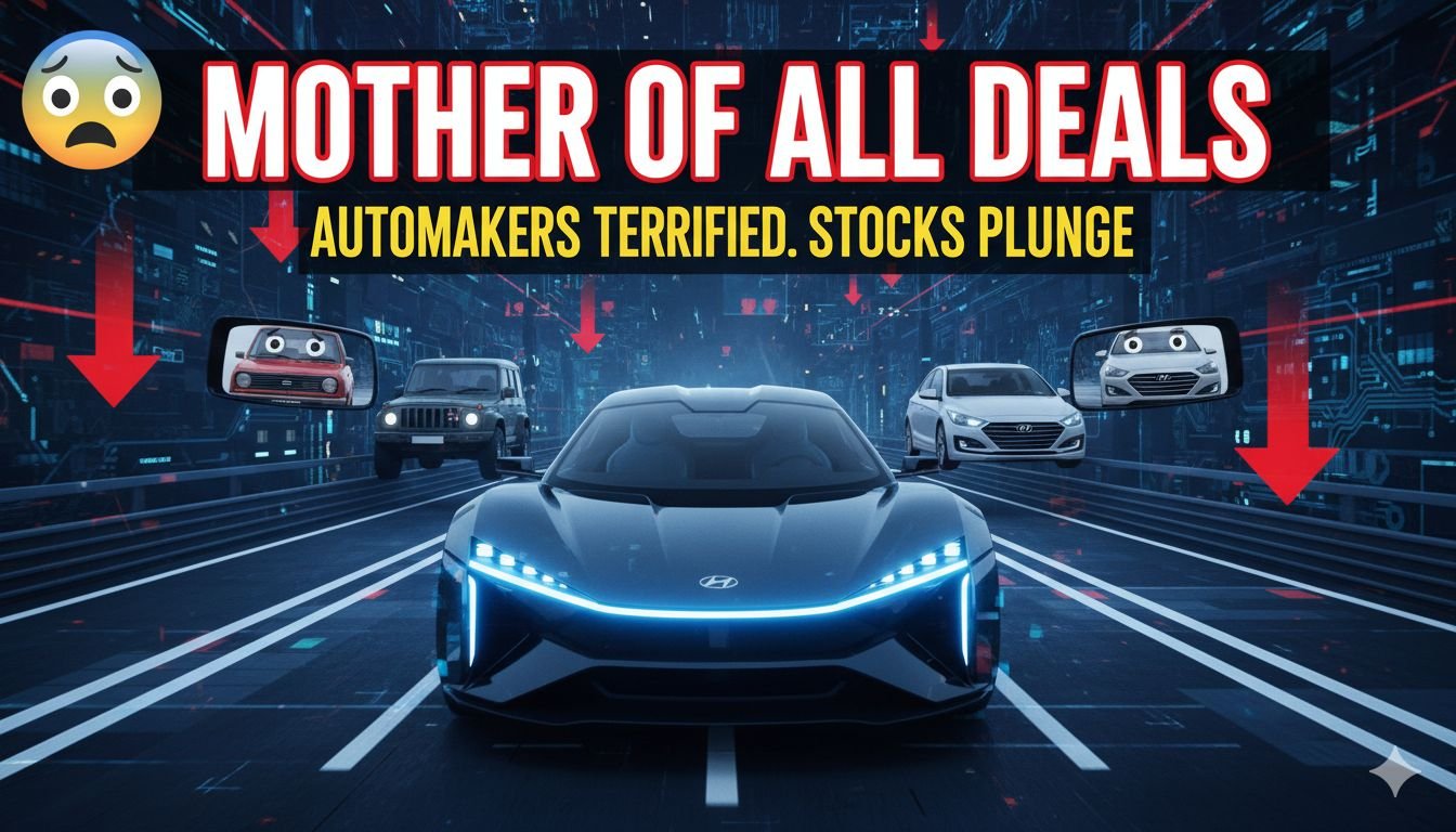 भारत-यूरोपीय संघ ट्रेड डील से ऑटो कंपनियों के शेयर्स में गिरावट दर्शाती ग्राफिक इमेज