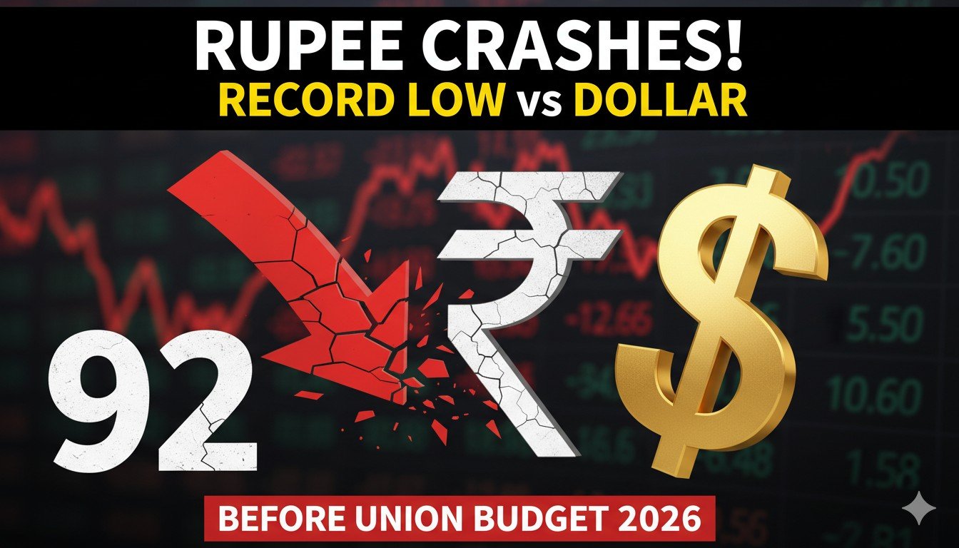 भारतीय रुपया और अमेरिकी डॉलर के नोट्स के साथ गिरते हुए ग्राफ का चित्रण