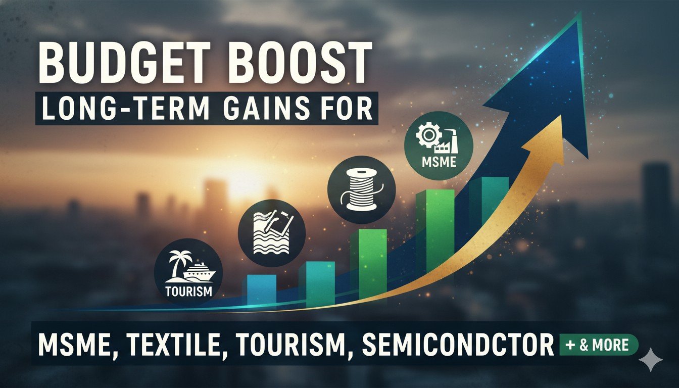 भारतीय बजट 2026 से फायदेमंद सेक्टर्स के शेयरों की ग्राफिक इमेज