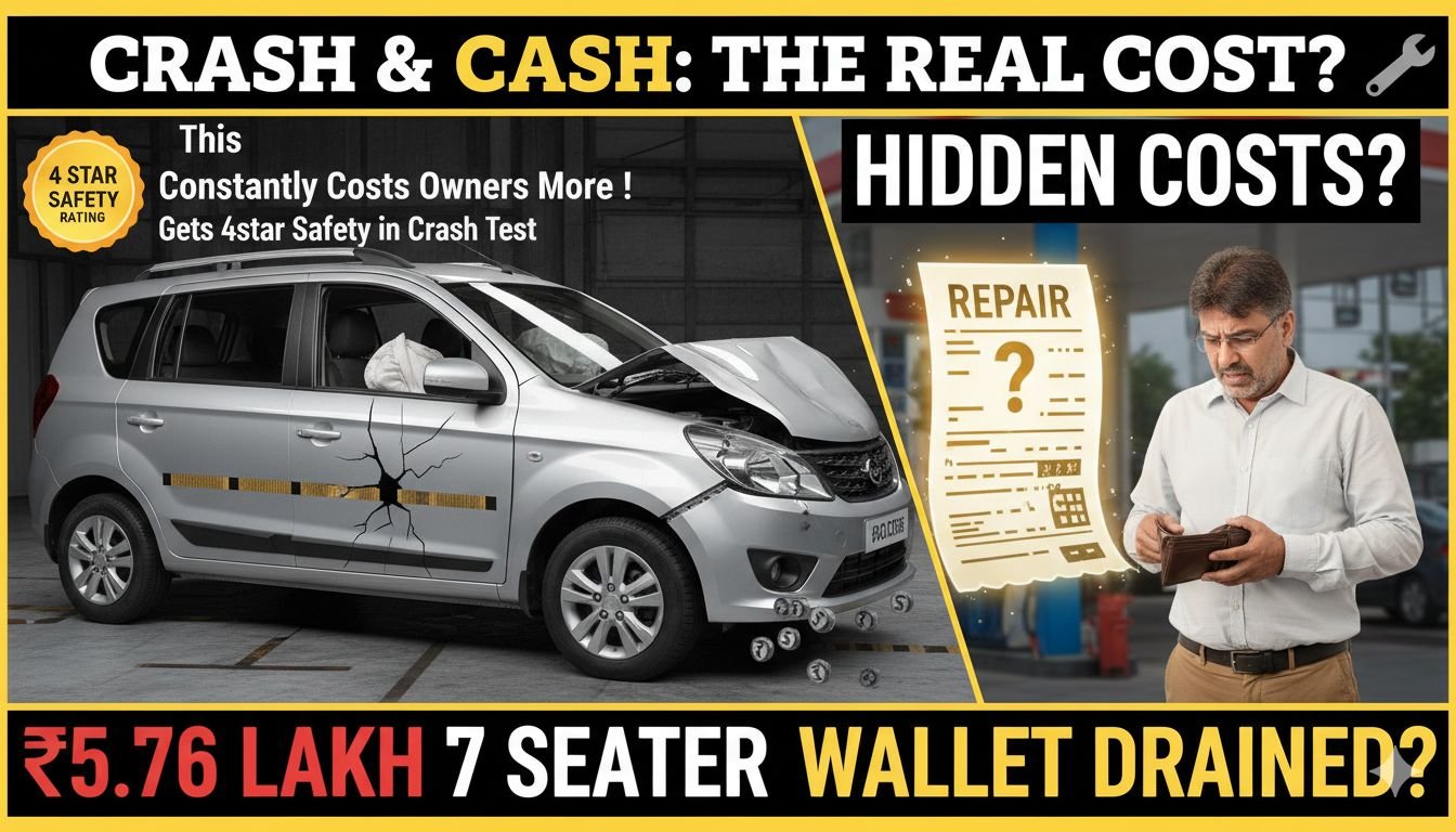 Renault Triber 7-seater MPV in silver colour parked on road with family theme