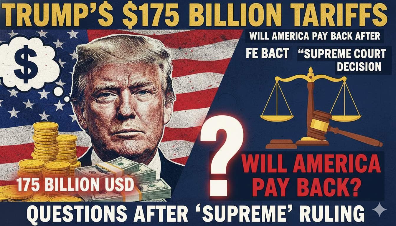 Alt Text for featured image : अमेरिकी सुप्रीम कोर्ट का ट्रंप टैरिफ फैसला, 175 अरब डॉलर रिफंड का सवाल
