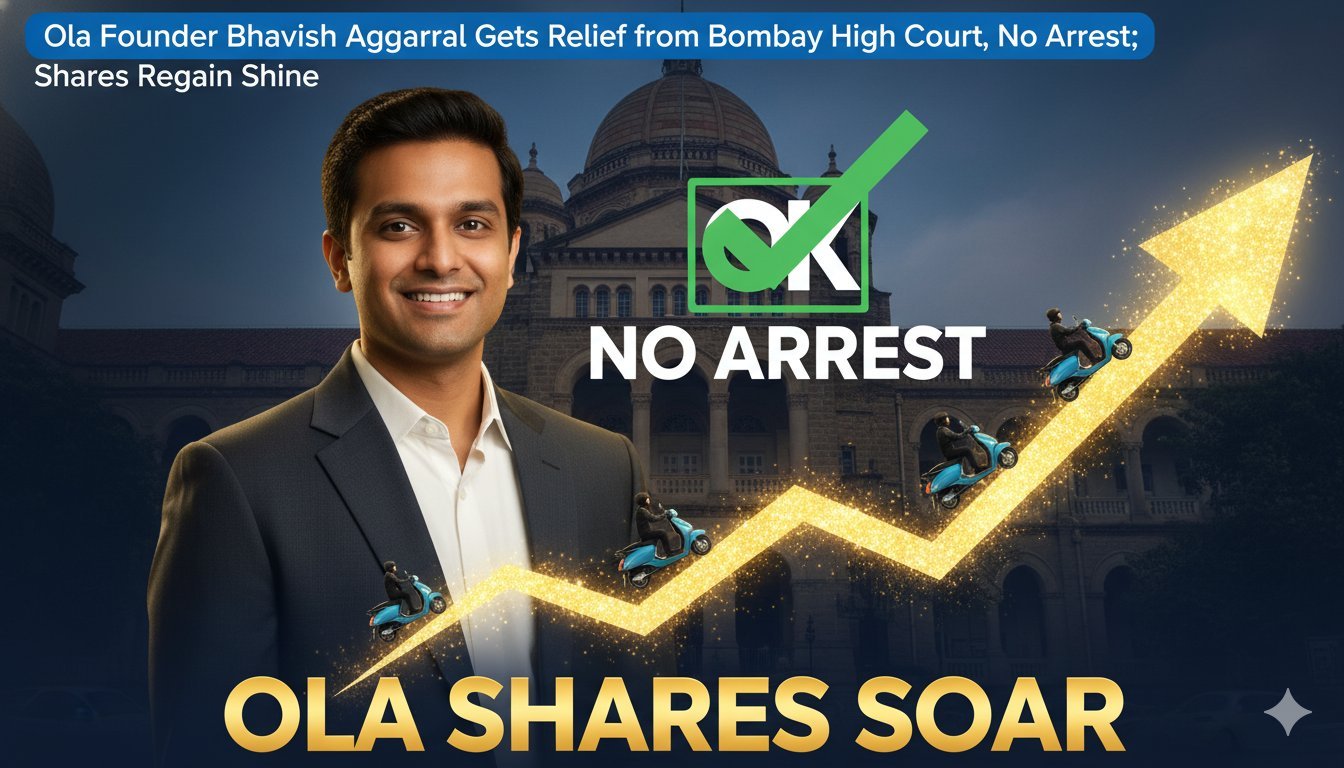 Alt Text for featured image : बॉम्बे हाई कोर्ट से राहत पाते ओला इलेक्ट्रिक सीईओ भाविश अग्रवाल और कंपनी का लोगो
