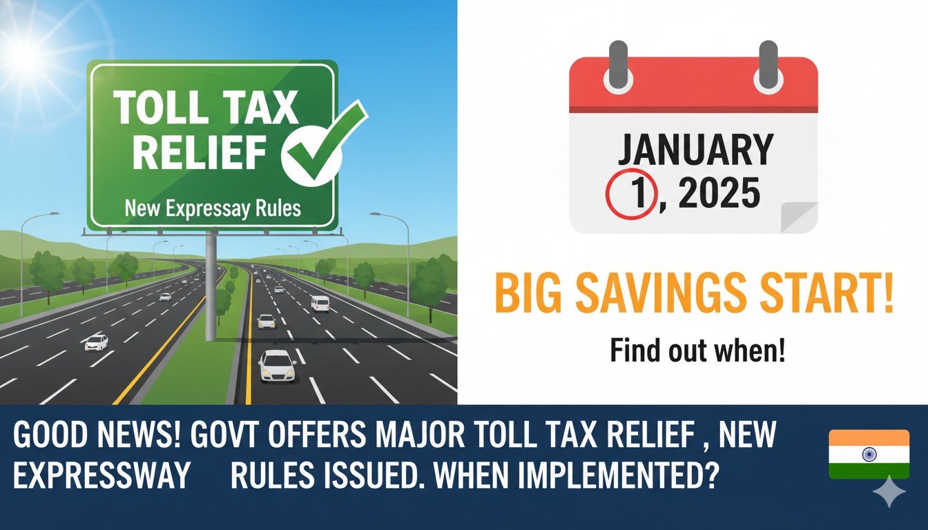 अधूरे एक्सप्रेसवे पर टोल टैक्स छूट का ग्राफिक, कार और हाईवे के साथ 25% डिस्काउंट दिखाता हुआ