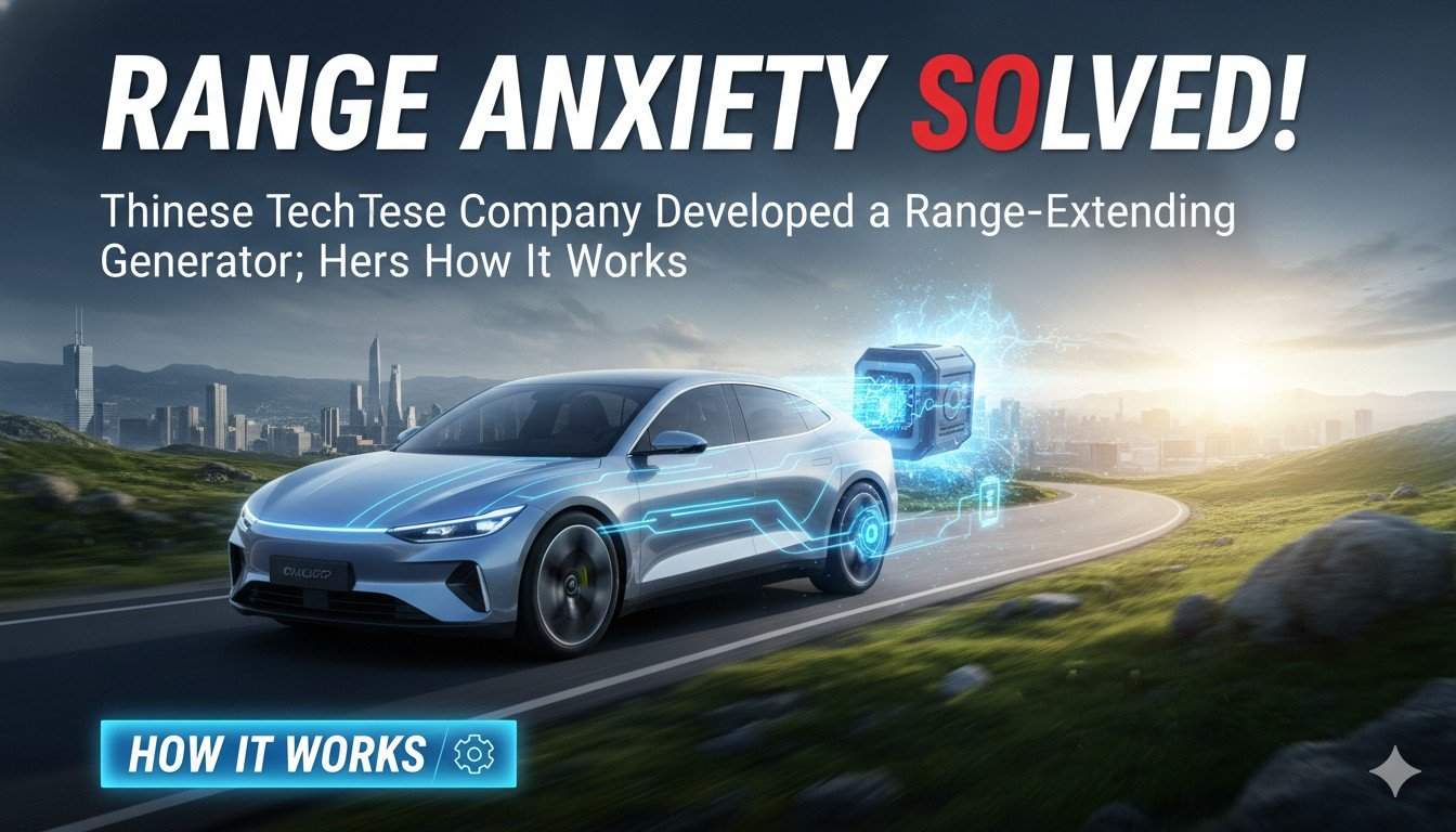 चांगन का डिटैचेबल पावर टरबाइन जनरेटर (PTG) इलेक्ट्रिक कार से जुड़ा हुआ, जो रेंज बढ़ाने के लिए ईंधन से बिजली बनाता है