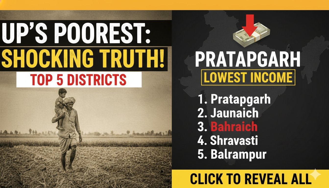 उत्तर प्रदेश के सबसे गरीब जिलों की लिस्ट दिखाता ग्राफिक, प्रतापगढ़ टॉप पर