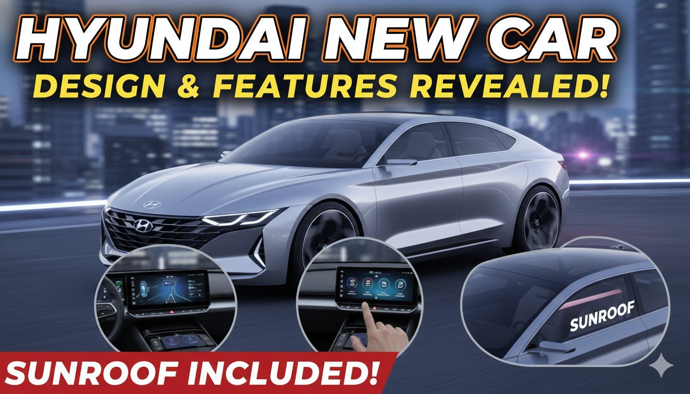 हुंडई की अपकमिंग नई एसयूवी का रेंडर जिसमें बॉक्सी डिजाइन, फुल-विड्थ एलईडी लाइट्स और पैनोरमिक सनरूफ दिख रहा है