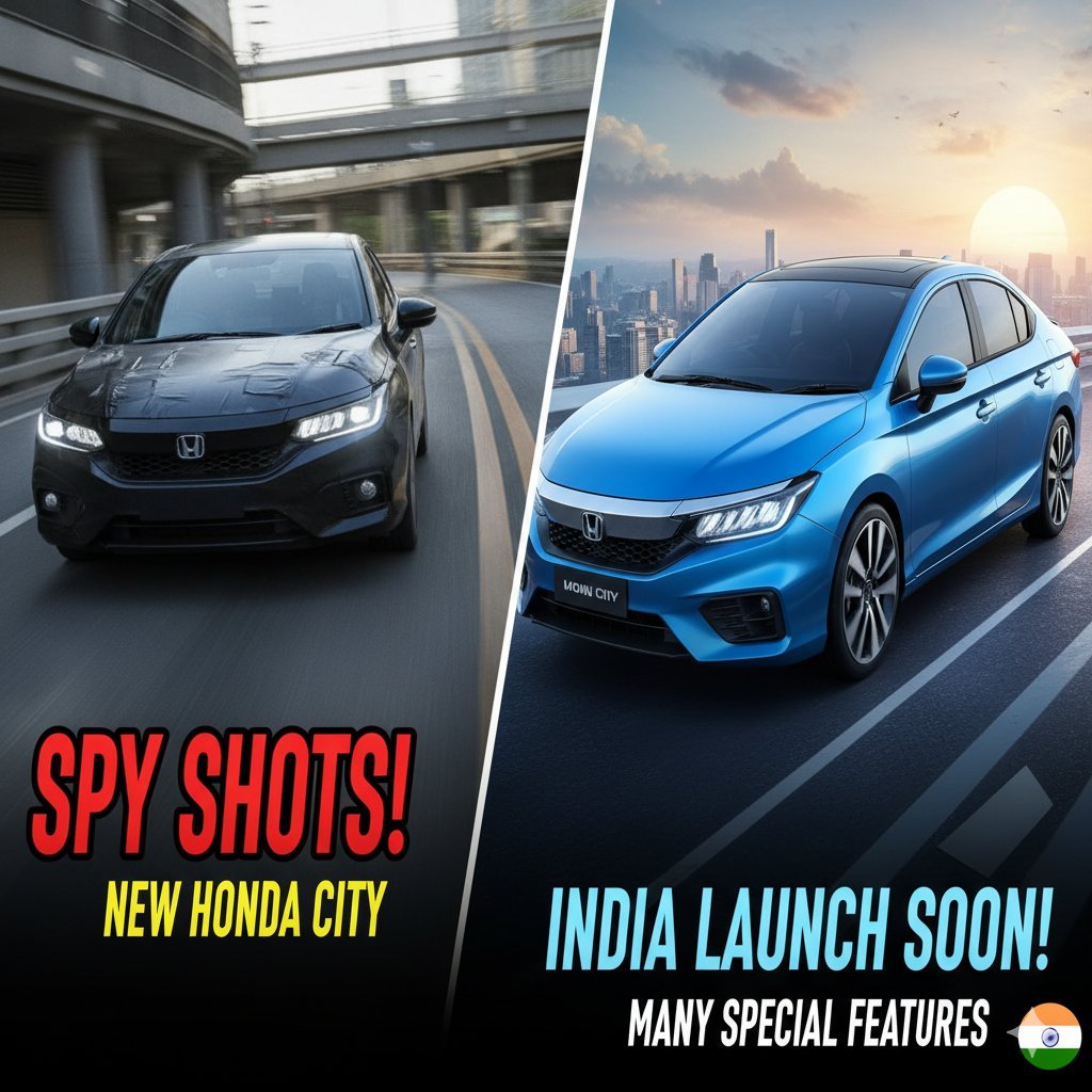 नई Honda City 2026 फेसलिफ्ट के स्पाई शॉट्स, कैमोफ्लाज में टेस्टिंग के दौरान फ्रंट और रियर व्यू