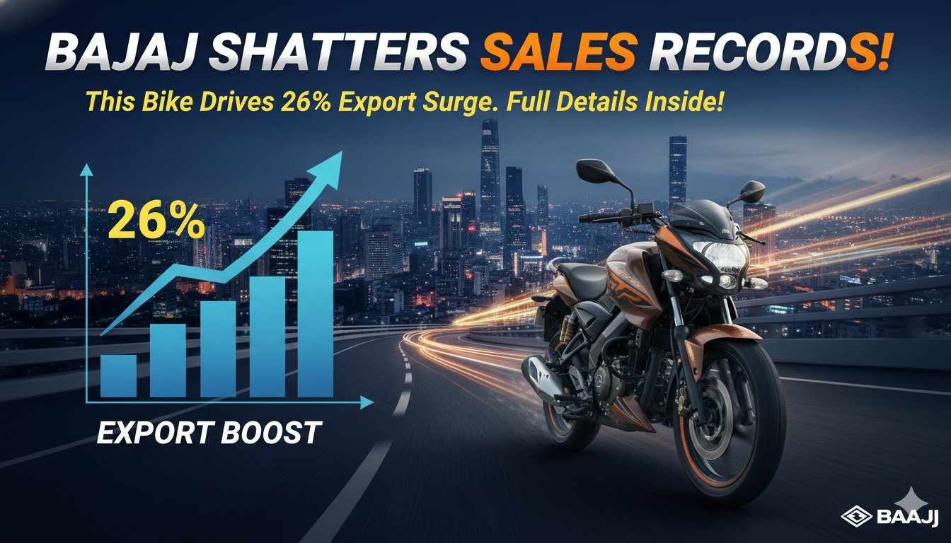 बजाज पल्सर बाइक की तस्वीर जो कंपनी की रिकॉर्ड बिक्री और 26% एक्सपोर्ट ग्रोथ का प्रतीक है