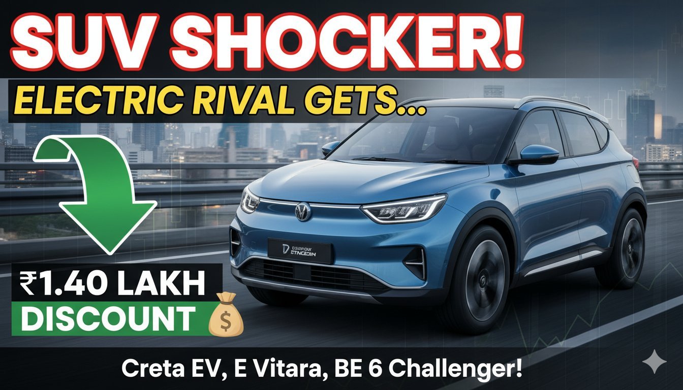 हुंडई क्रेटा इलेक्ट्रिक SUV फ्रंट व्यू दिखाती हुई, डिस्काउंट ऑफर के साथ इलेक्ट्रिक कार